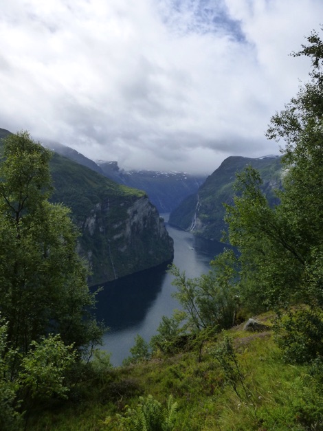 Geirangerfjord from viewing platform, view through trees